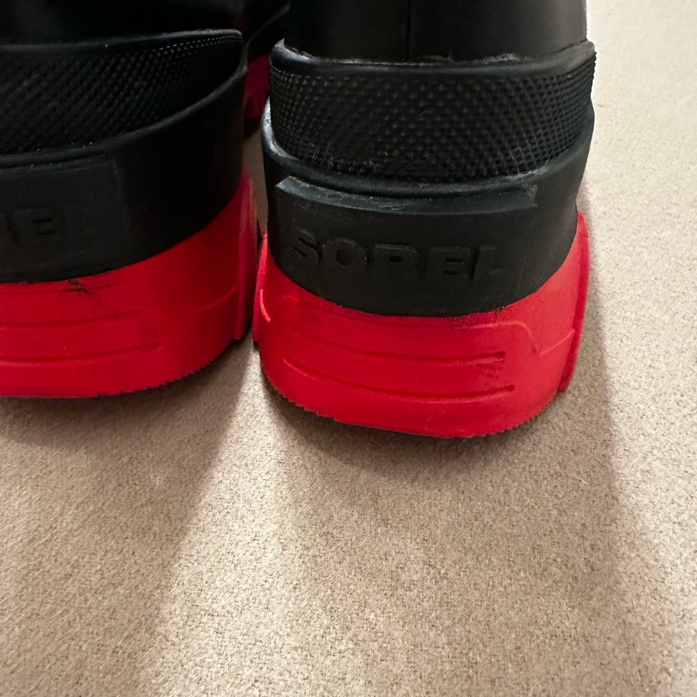 Sorel Black Leather Chelsea Boots with Red Lug Sole - Picture 8 of 10
